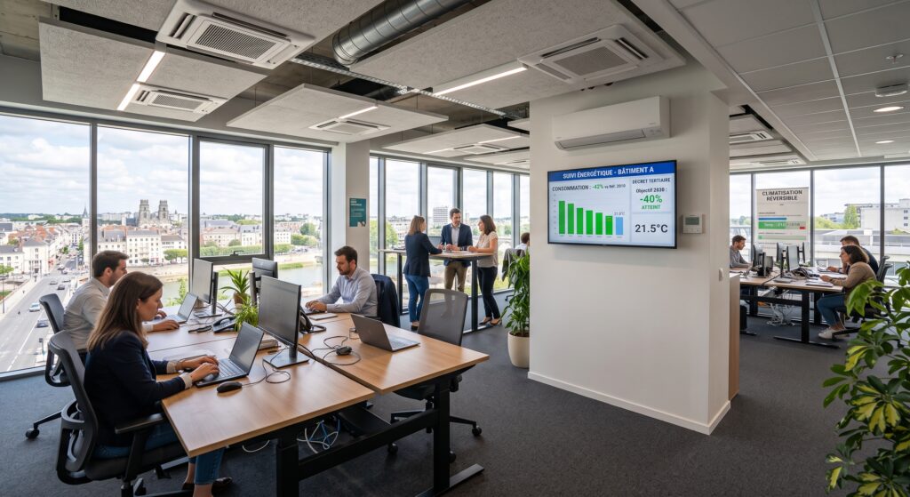Bureaux professionnels avec système de climatisation réversible, décret tertiaire